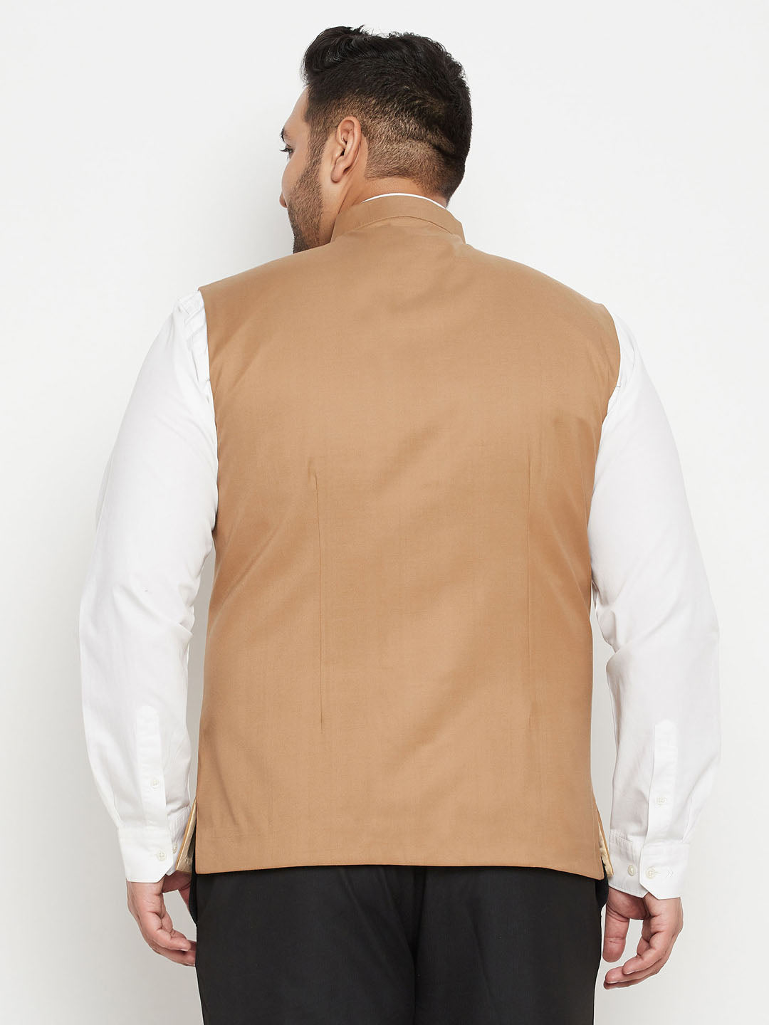 Men's Plus Size Chiku Brown Cotton Blend Nehru Jacket