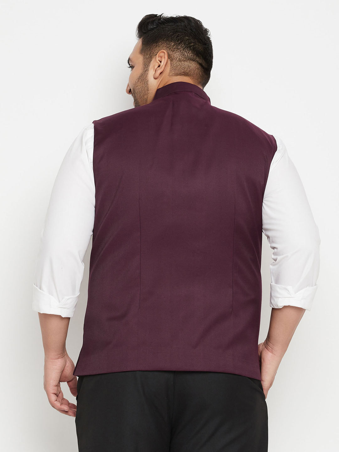 Men's Plus Size Maroon Cotton Blend Nehru Jacket