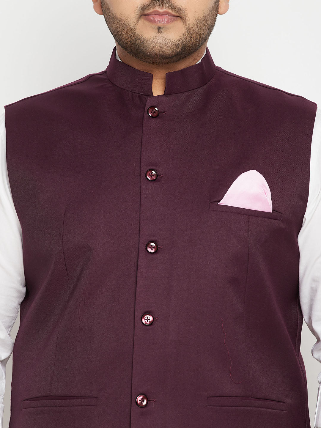 Men's Plus Size Maroon Cotton Blend Nehru Jacket