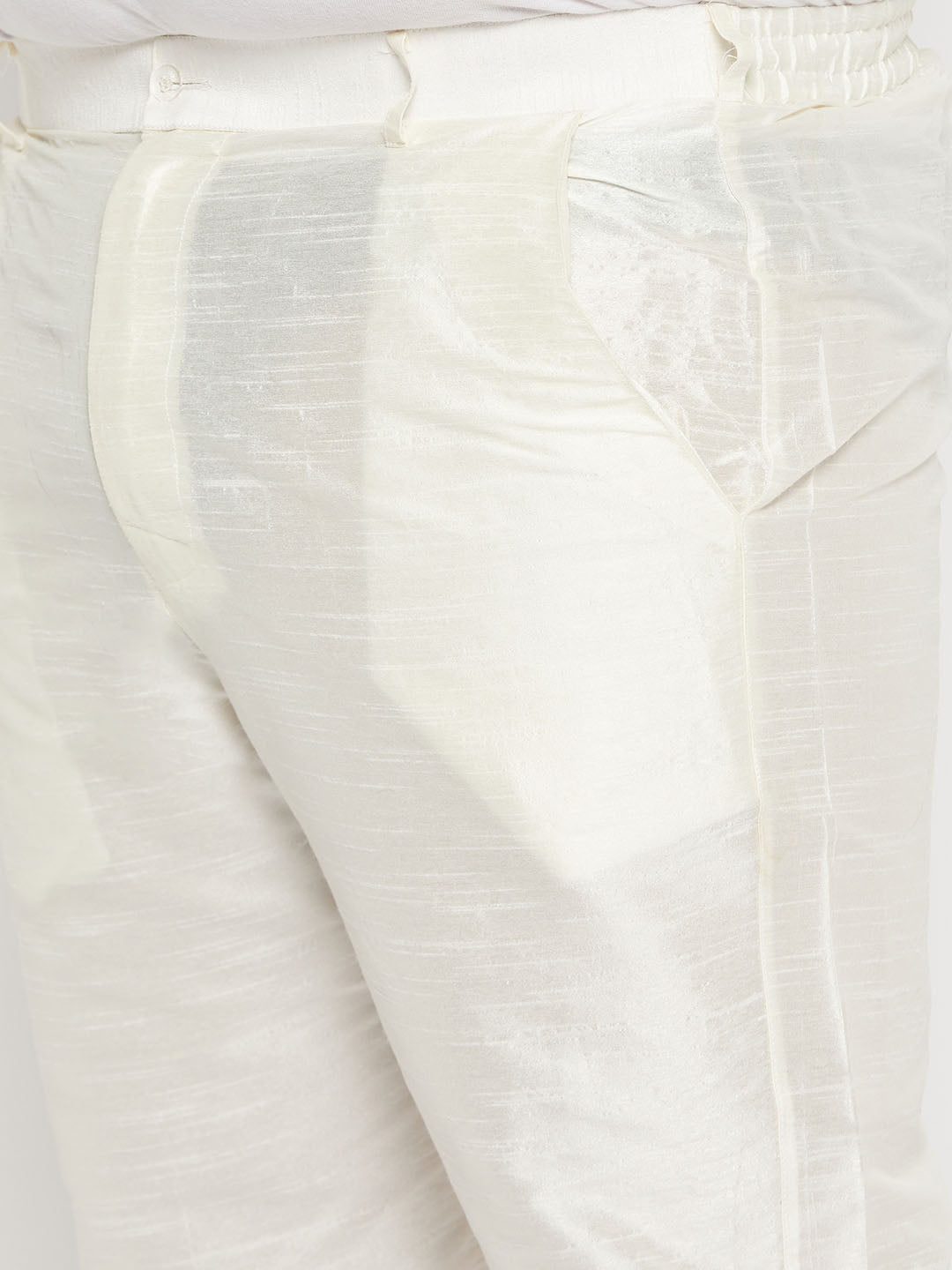 Men's Plus Size Beige Matka Silk Nehru Jacket With Cream Silk Blend Kurta Andpant Style Pyjama Set