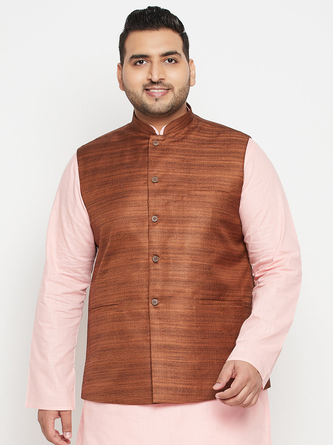 Men's Plus Size Coffee Brown Nehru Jacket