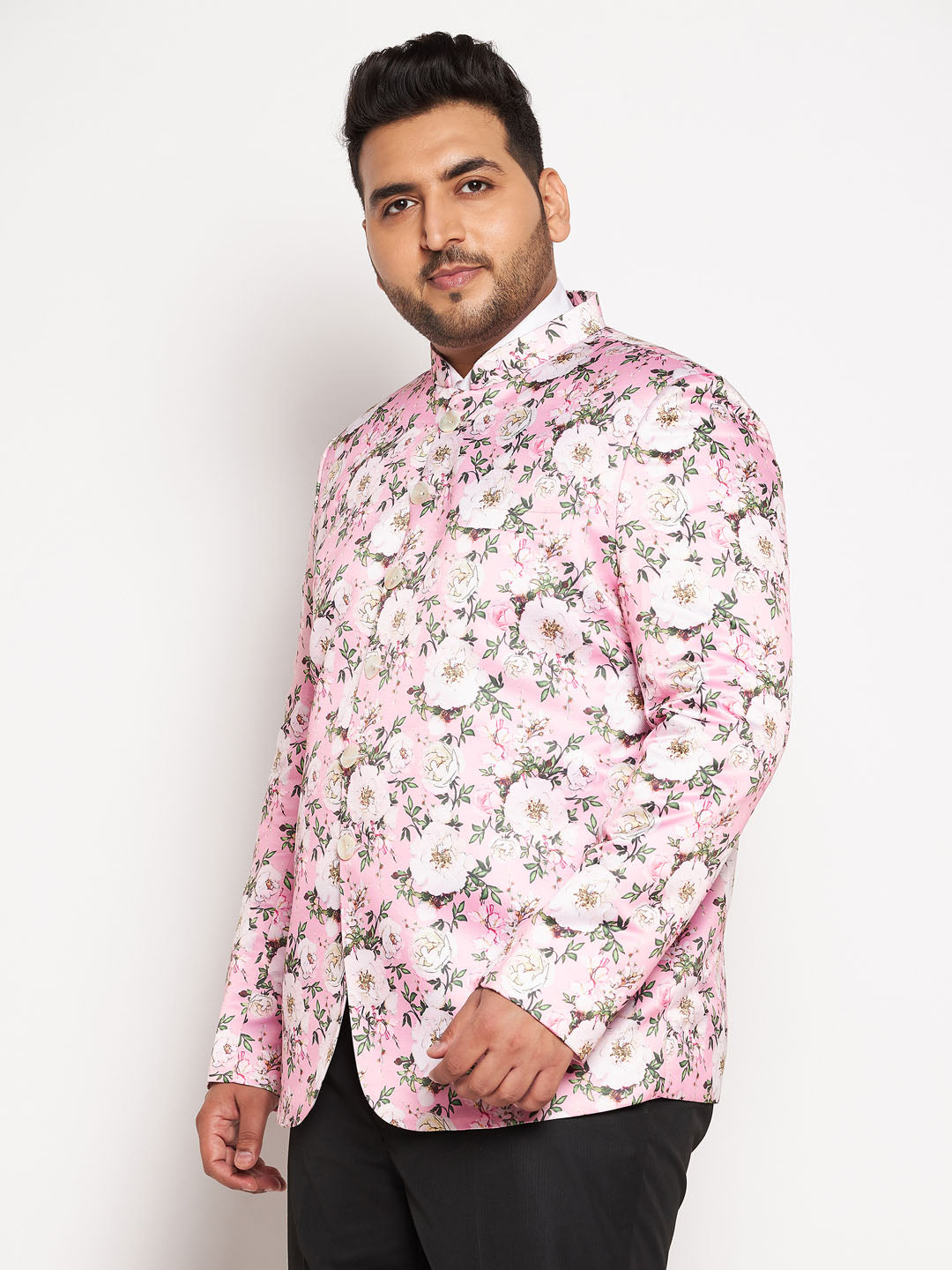 Plus Size Men's Pink Silk Blend Jodhpuri