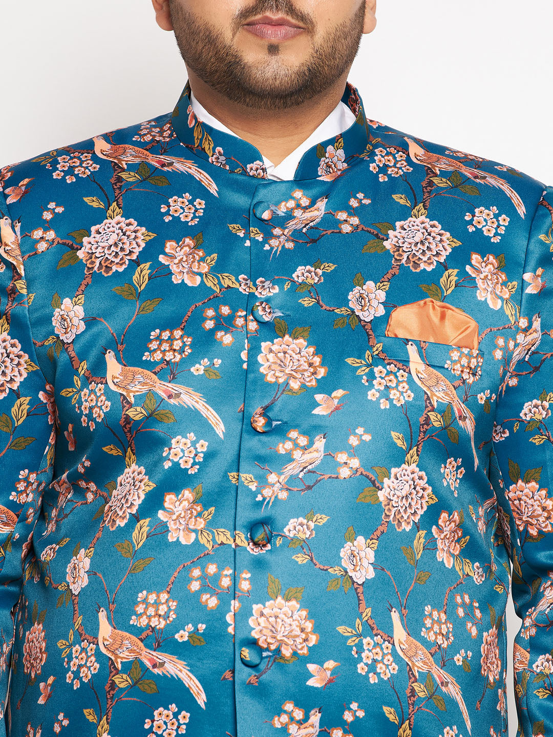 Plus Size Men's Turquoise Silk Blend Jodhpuri