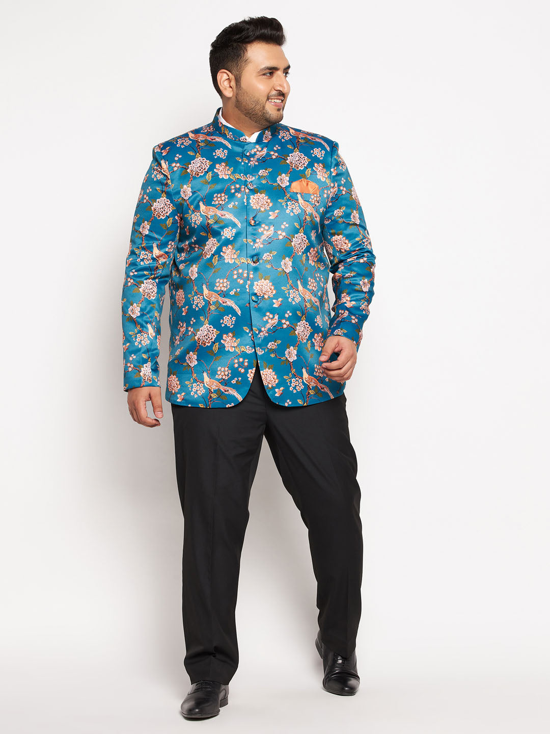 Plus Size Men's Turquoise Silk Blend Jodhpuri
