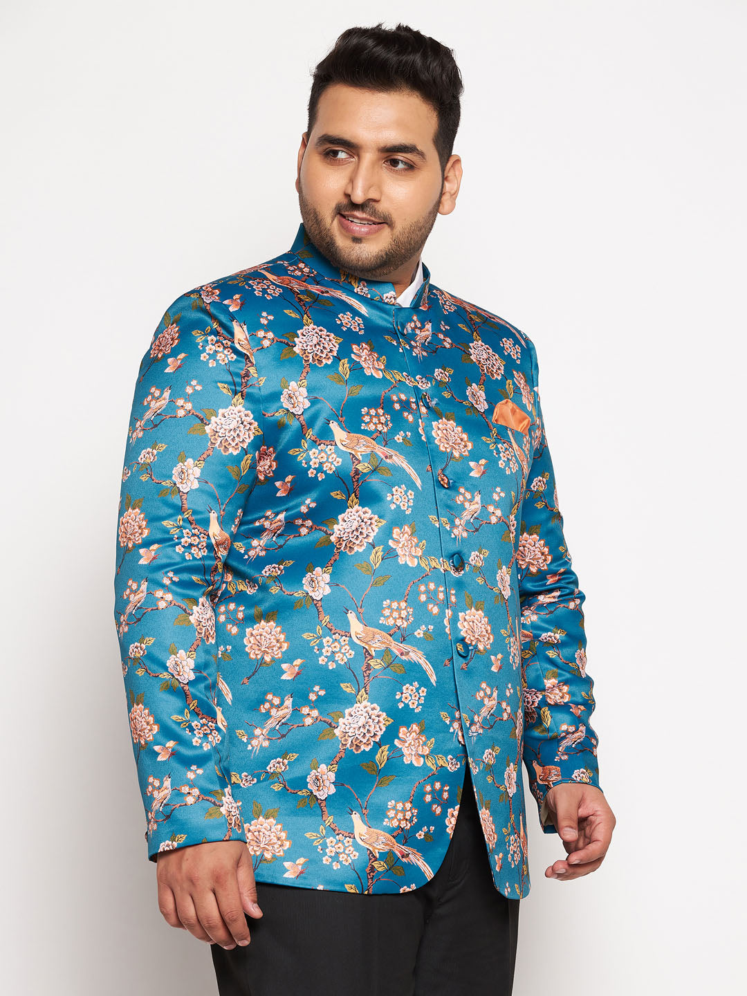 Plus Size Men's Turquoise Silk Blend Jodhpuri