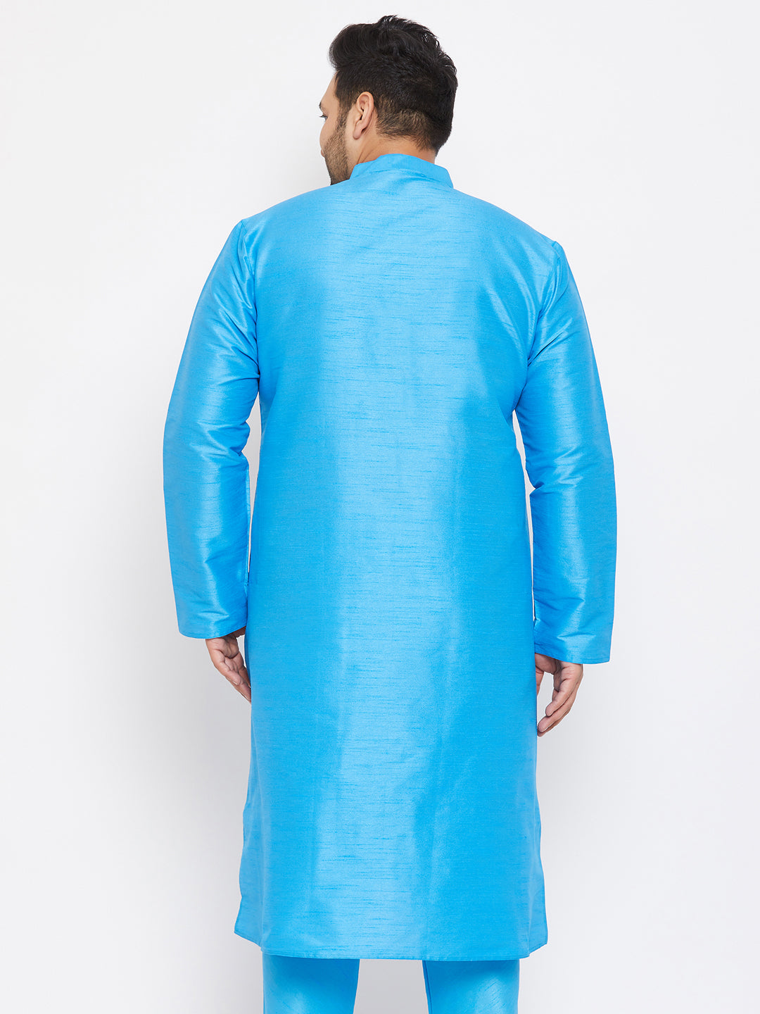 Men's Plus Size Aqua Blue Silk Blend Kurta