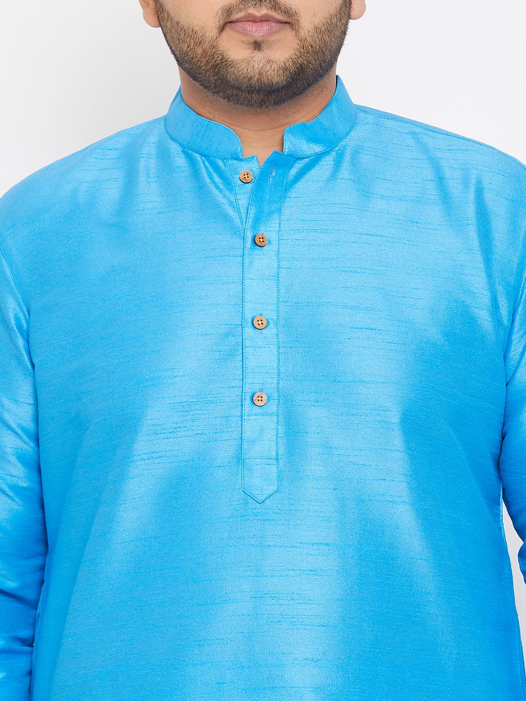 Men's Plus Size Aqua Blue Silk Blend Kurta