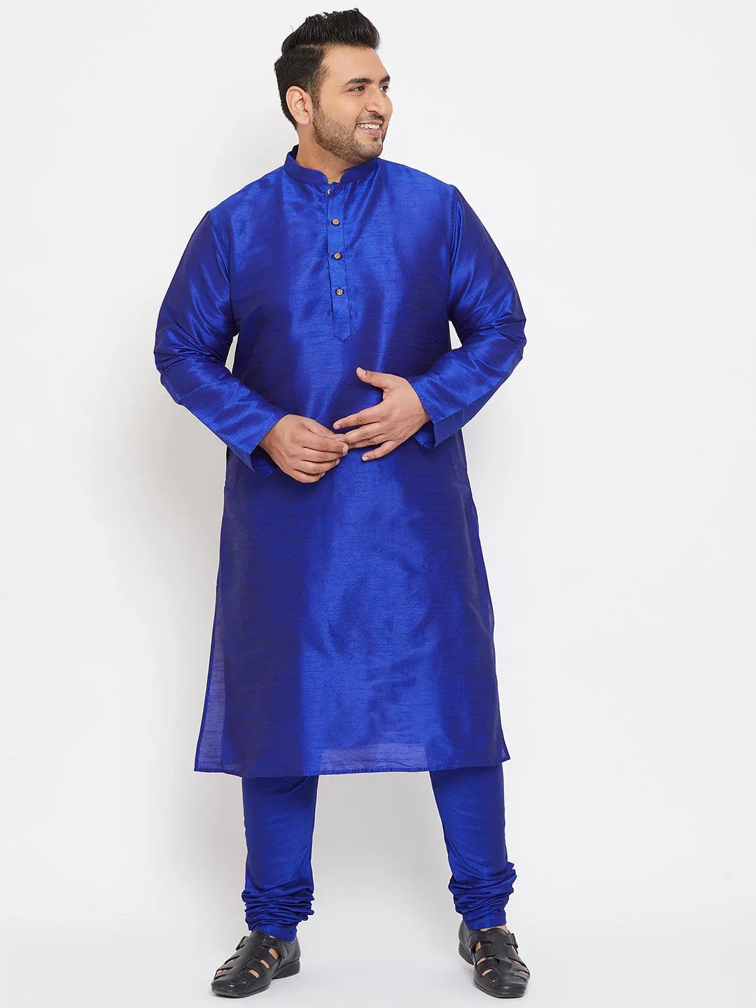 Men's Plus Size Blue Silk Blend Kurta