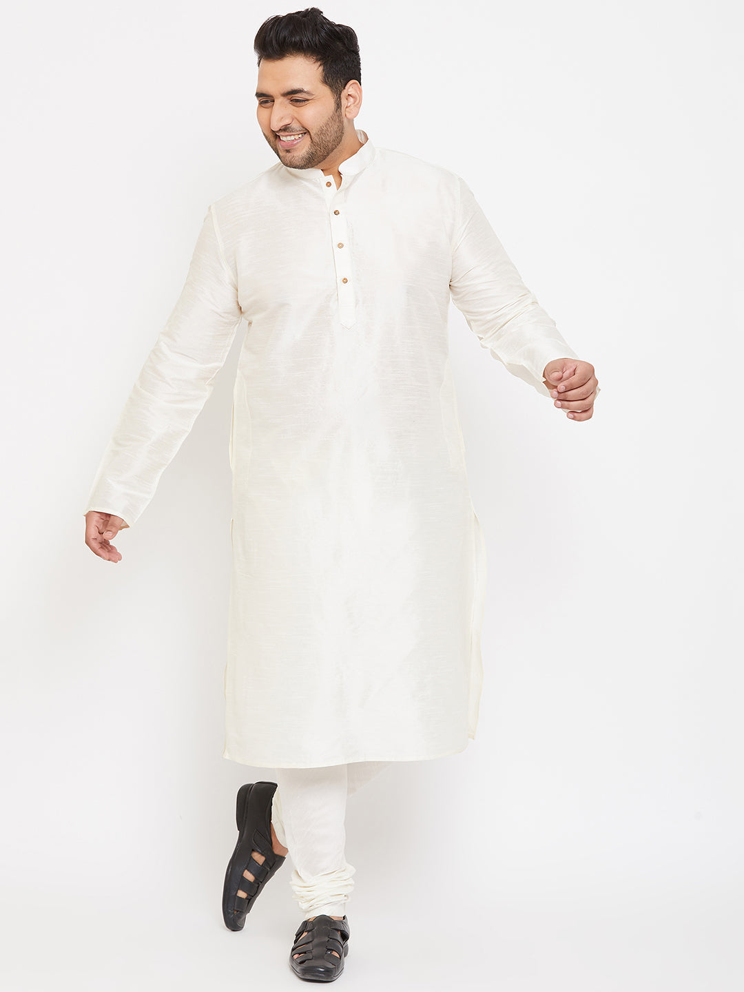 Men's Plus Size Cream Silk Blend Kurta
