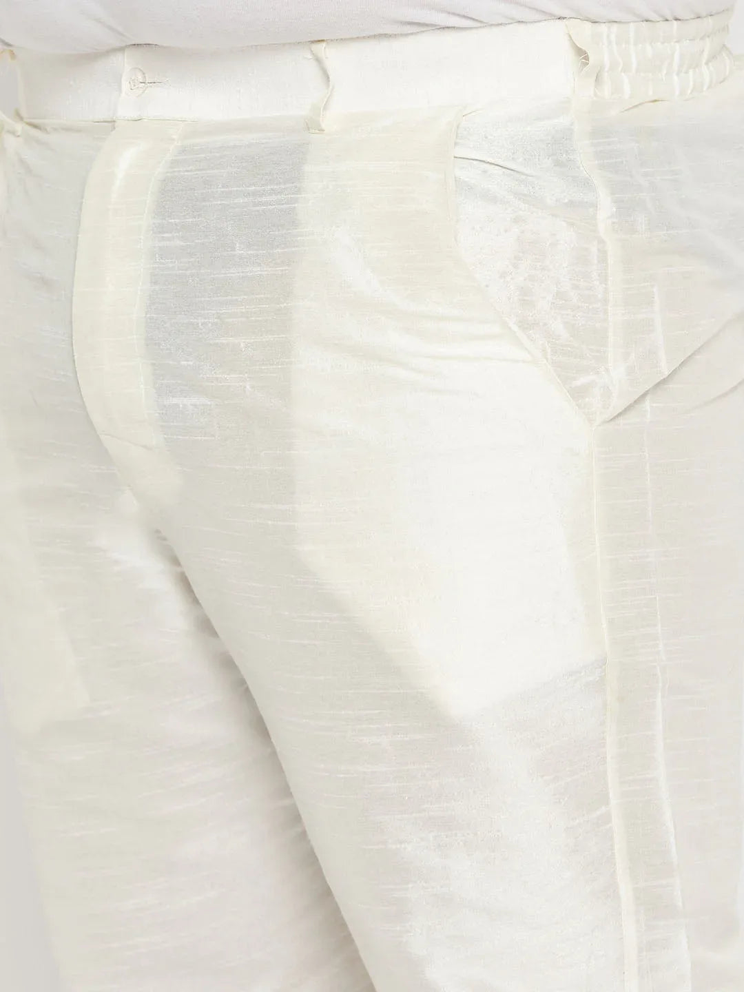 Men's Plus Size Cream Silk Blend Kurta Pant Set