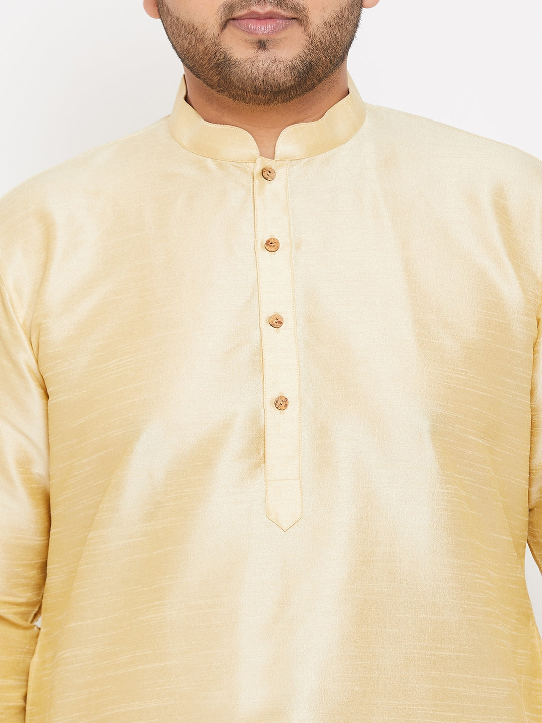 Men's Plus Size Golden Silk Blend Kurta Pyjama Set