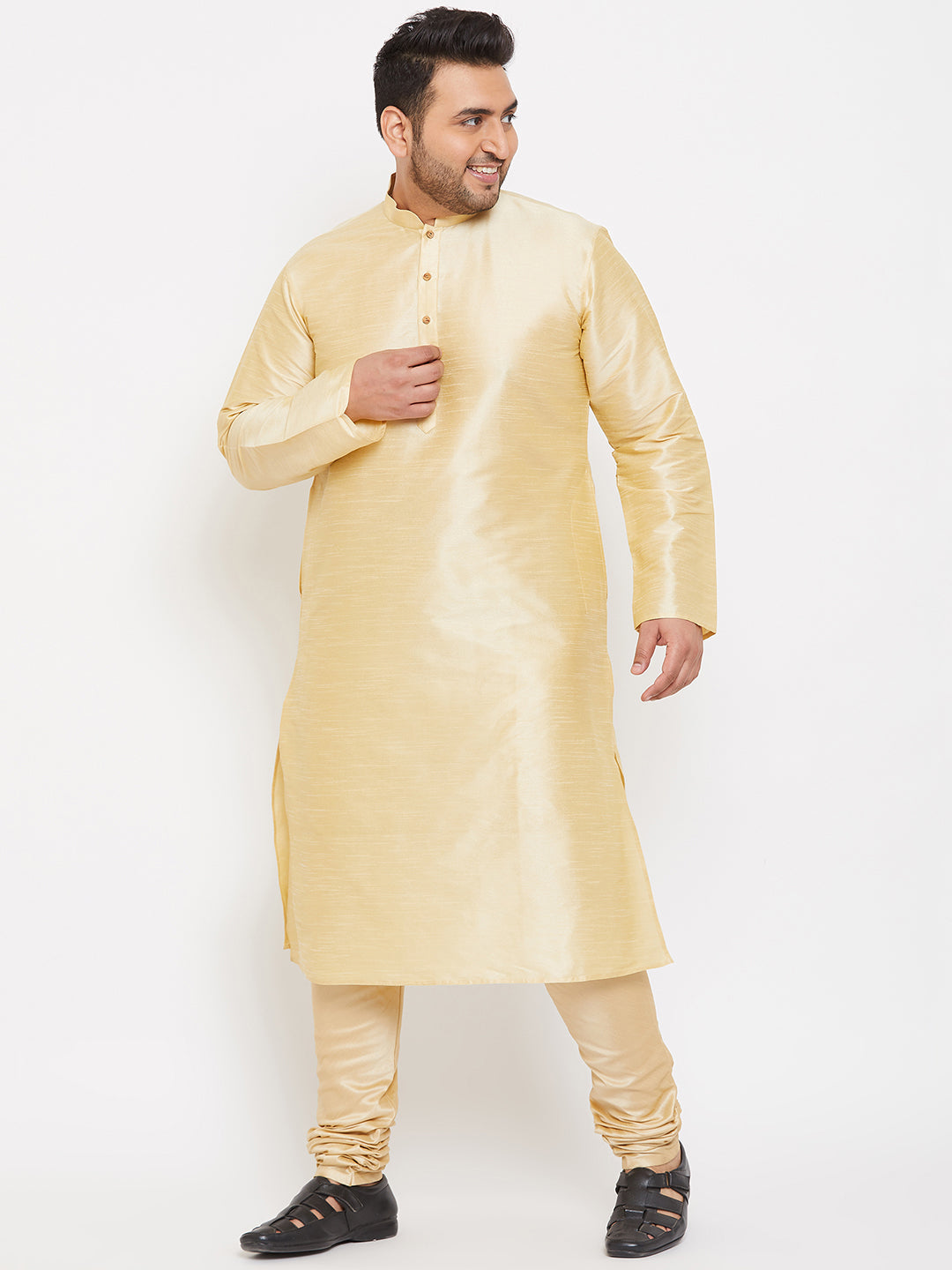 Men's Plus Size Golden Silk Blend Kurta Pyjama Set