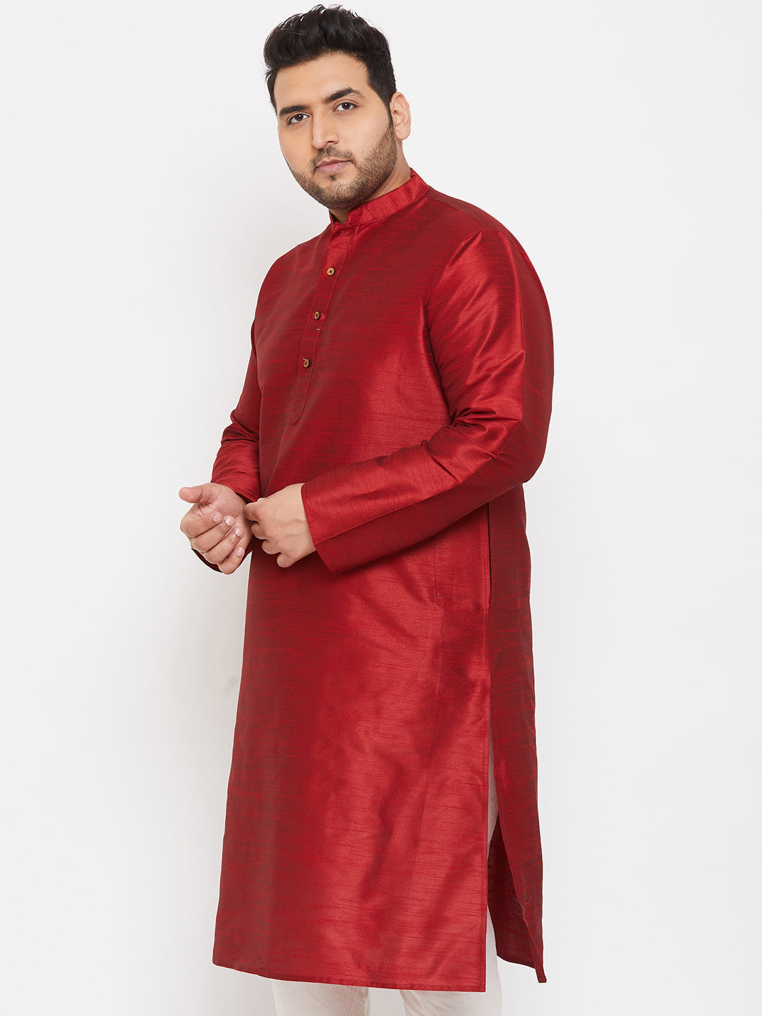 Men's Plus Size Maroon Silk Blend Kurta