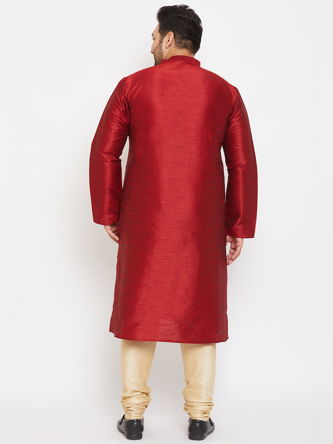 Men's Plus Size Maroon Silk Blend Kurta Pyjama Set