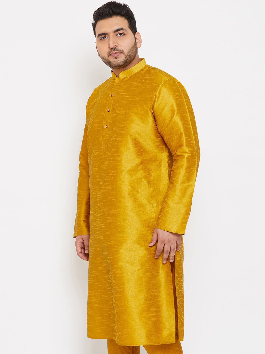 Men's Plus Size Mustard Silk Blend Kurta