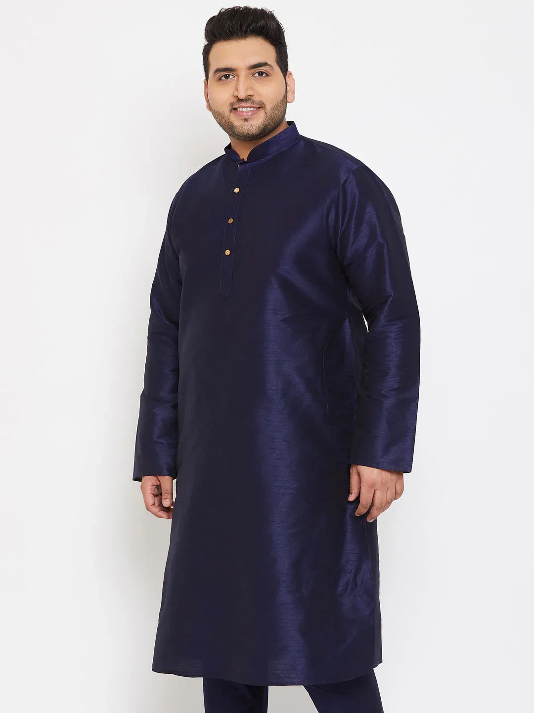 Men's Plus Size Navy Blue Silk Blend Kurta