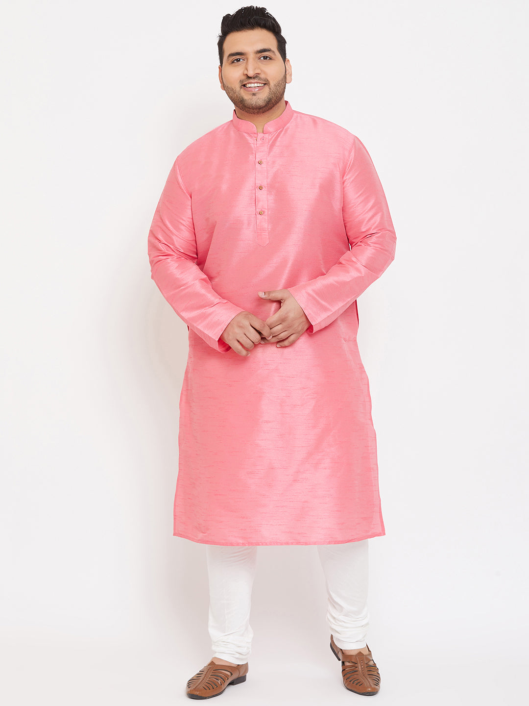 Men's Plus Size Pink Silk Blend Kurta