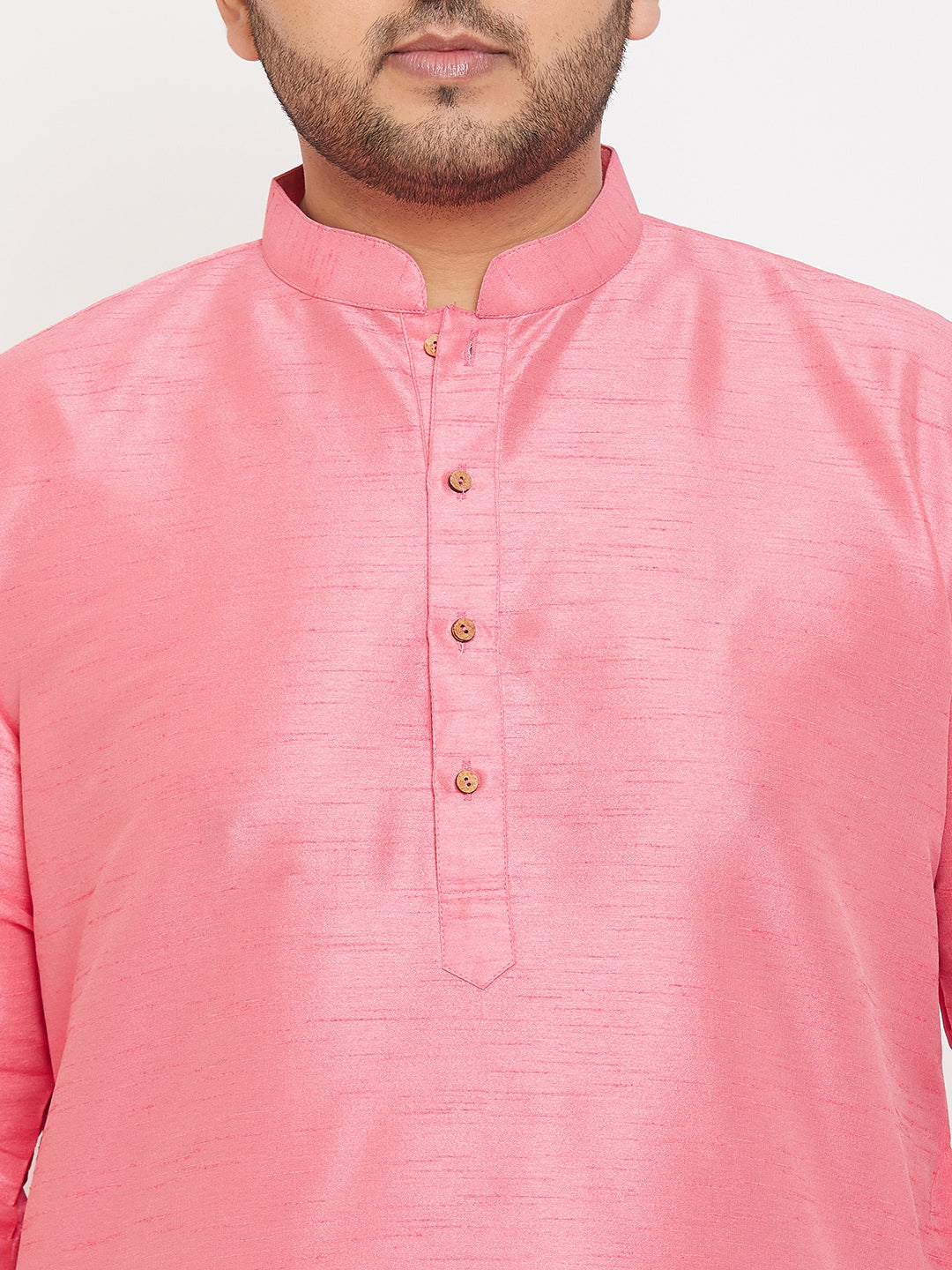 Men's Plus Size Pink Silk Blend Kurta Pyjama Set