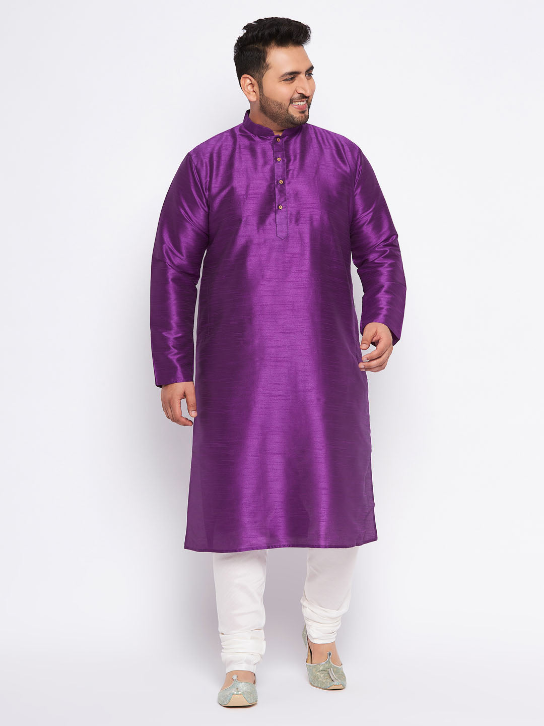 Men's Plus Size Purple Silk Blend Kurta Pyjama Set