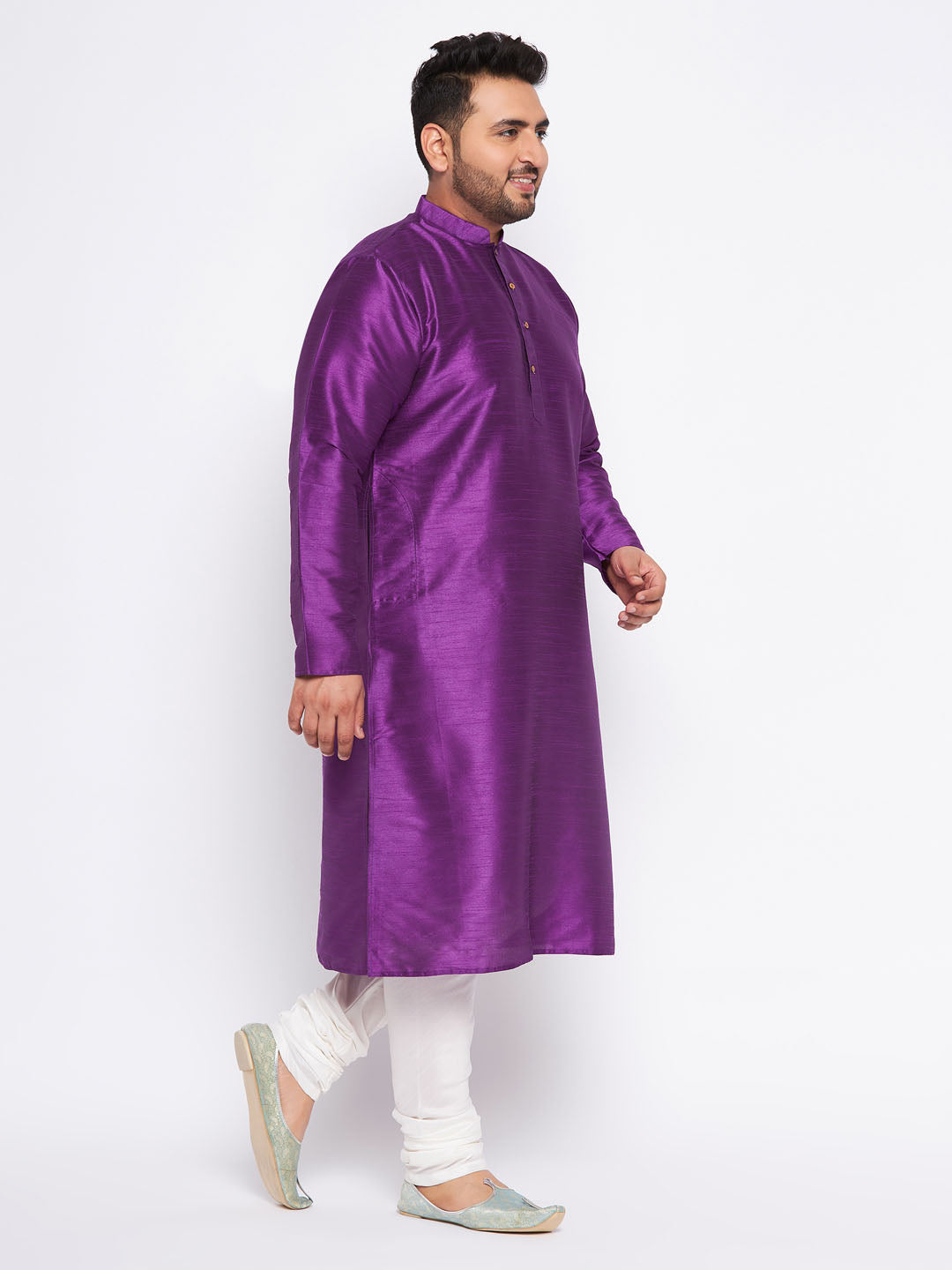 Men's Plus Size Purple Silk Blend Kurta Pyjama Set