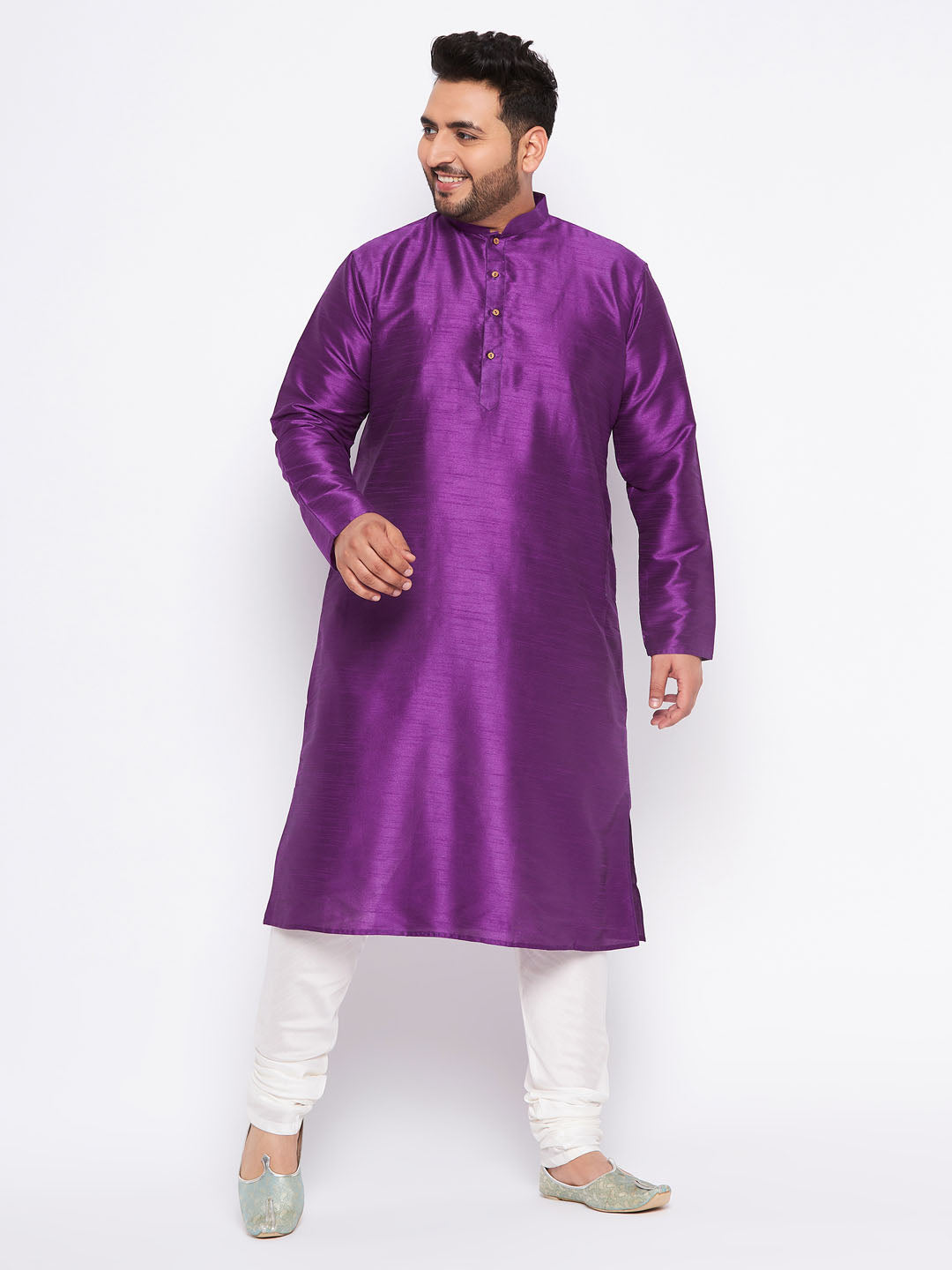 Men's Plus Size Purple Silk Blend Kurta Pyjama Set