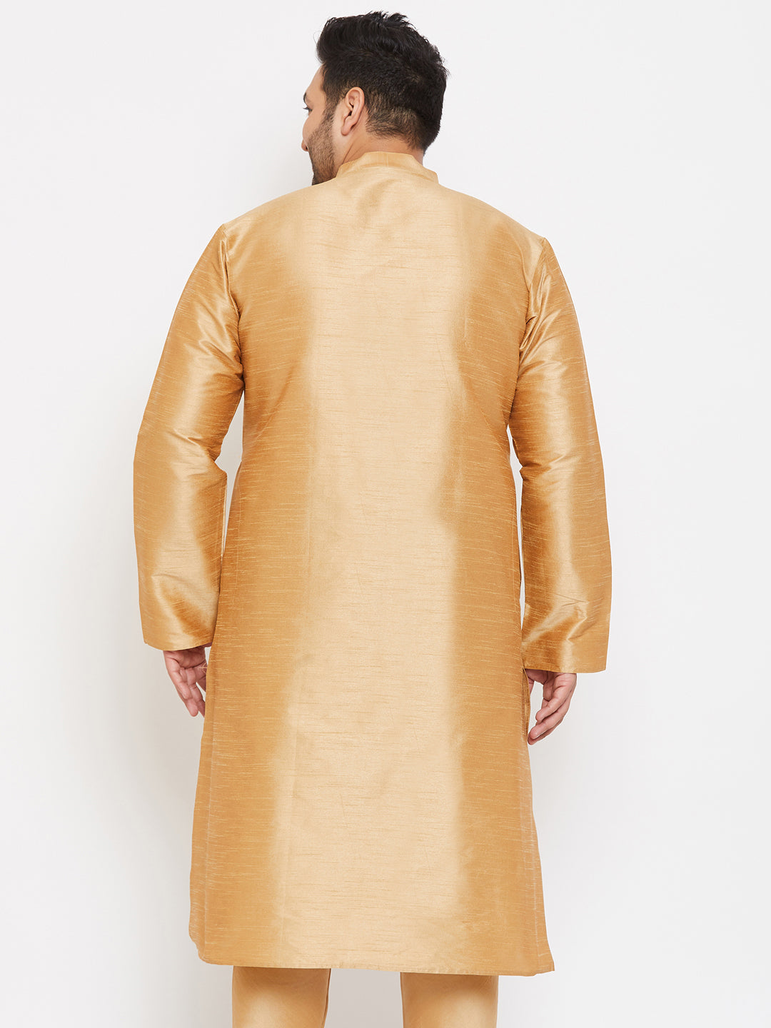 Vastrtamay Men's Plus Size Rose Gold Silk Blend Kurta