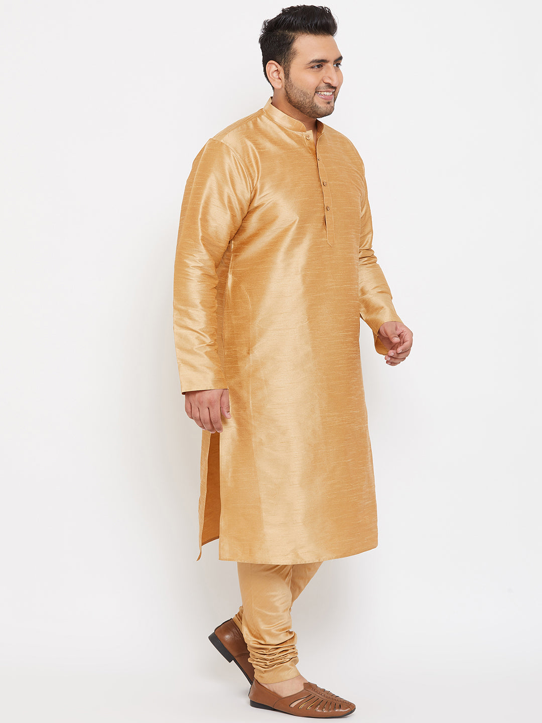 Men's Plus Size Rose Gold Silk Blend Kurta Pyjama Set