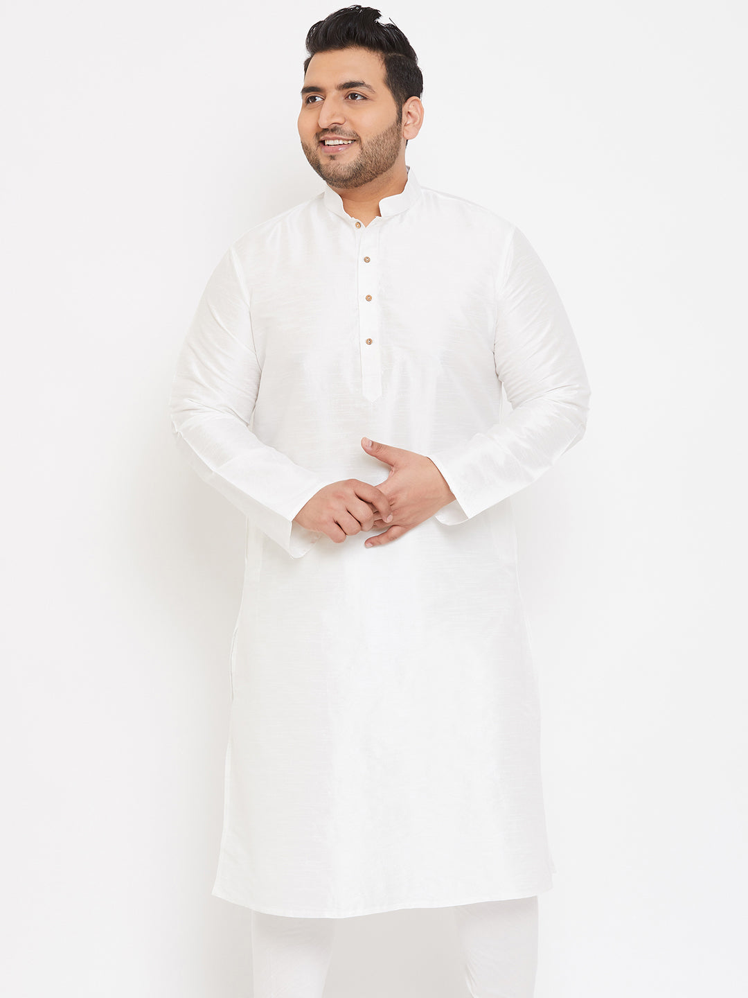 Men's Plus Size White Silk Blend Kurta