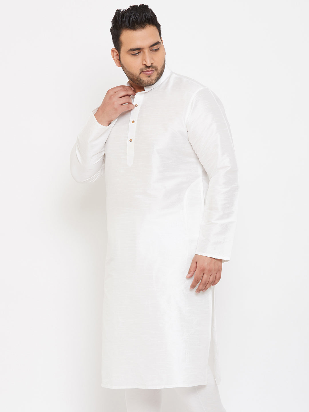Men's Plus Size White Silk Blend Kurta