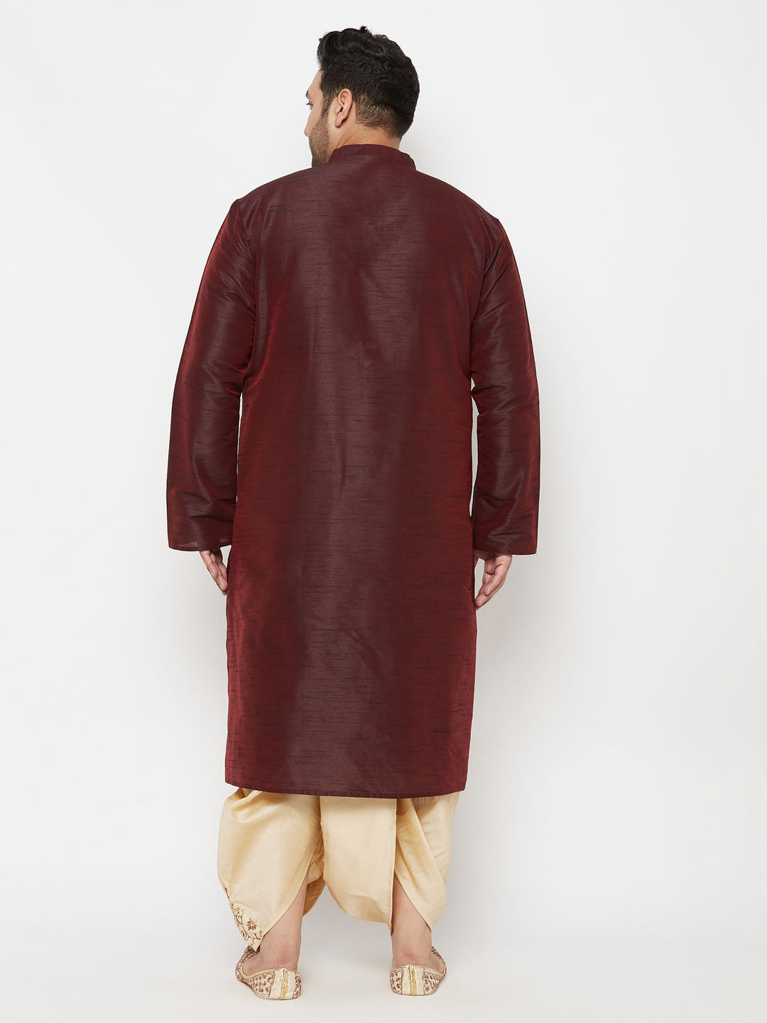 Men's Plus Size Wine Silk Blend Kurta Dhoti Set