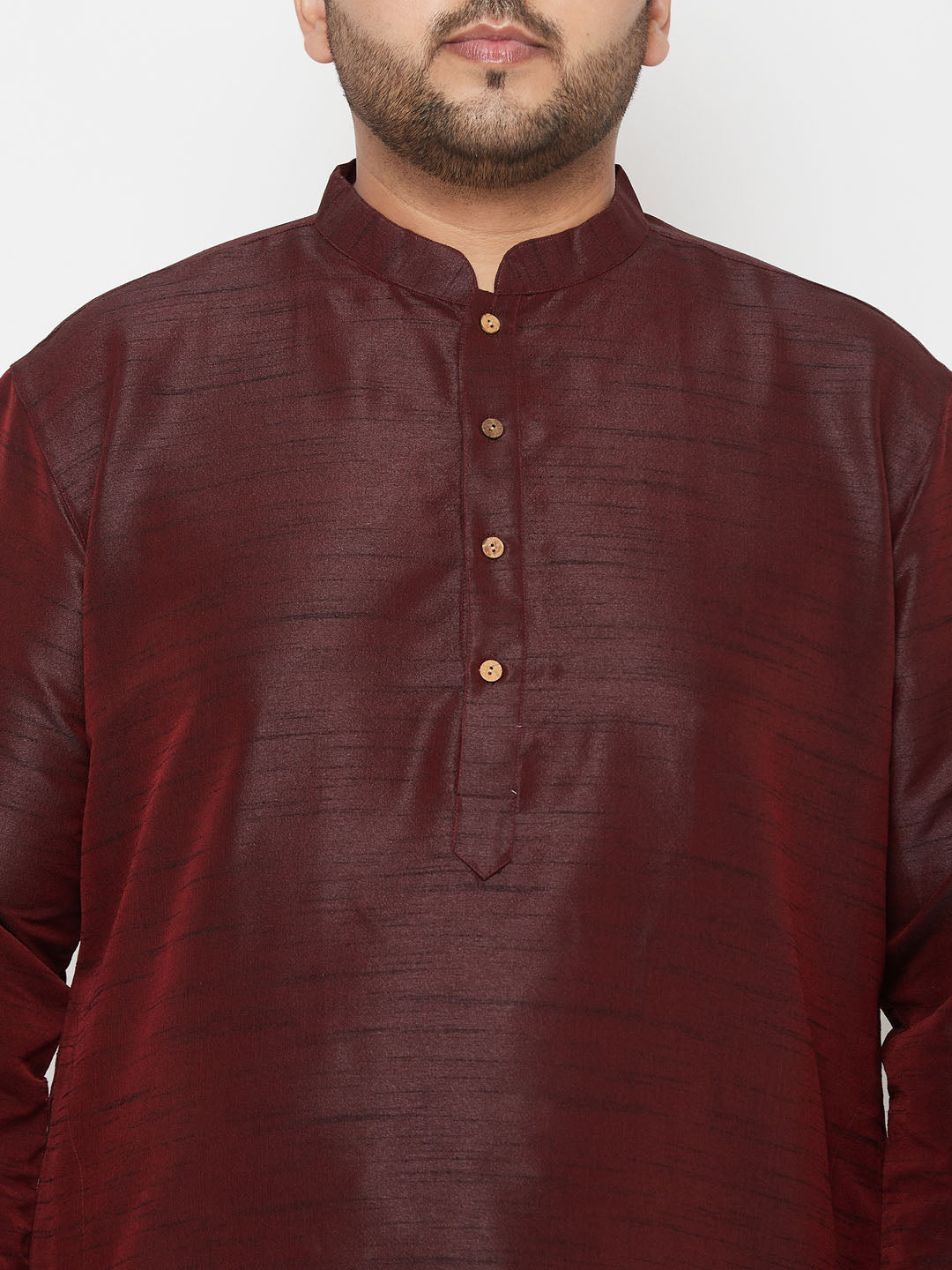 Men's Plus Size Wine Silk Blend Kurta Dhoti Set
