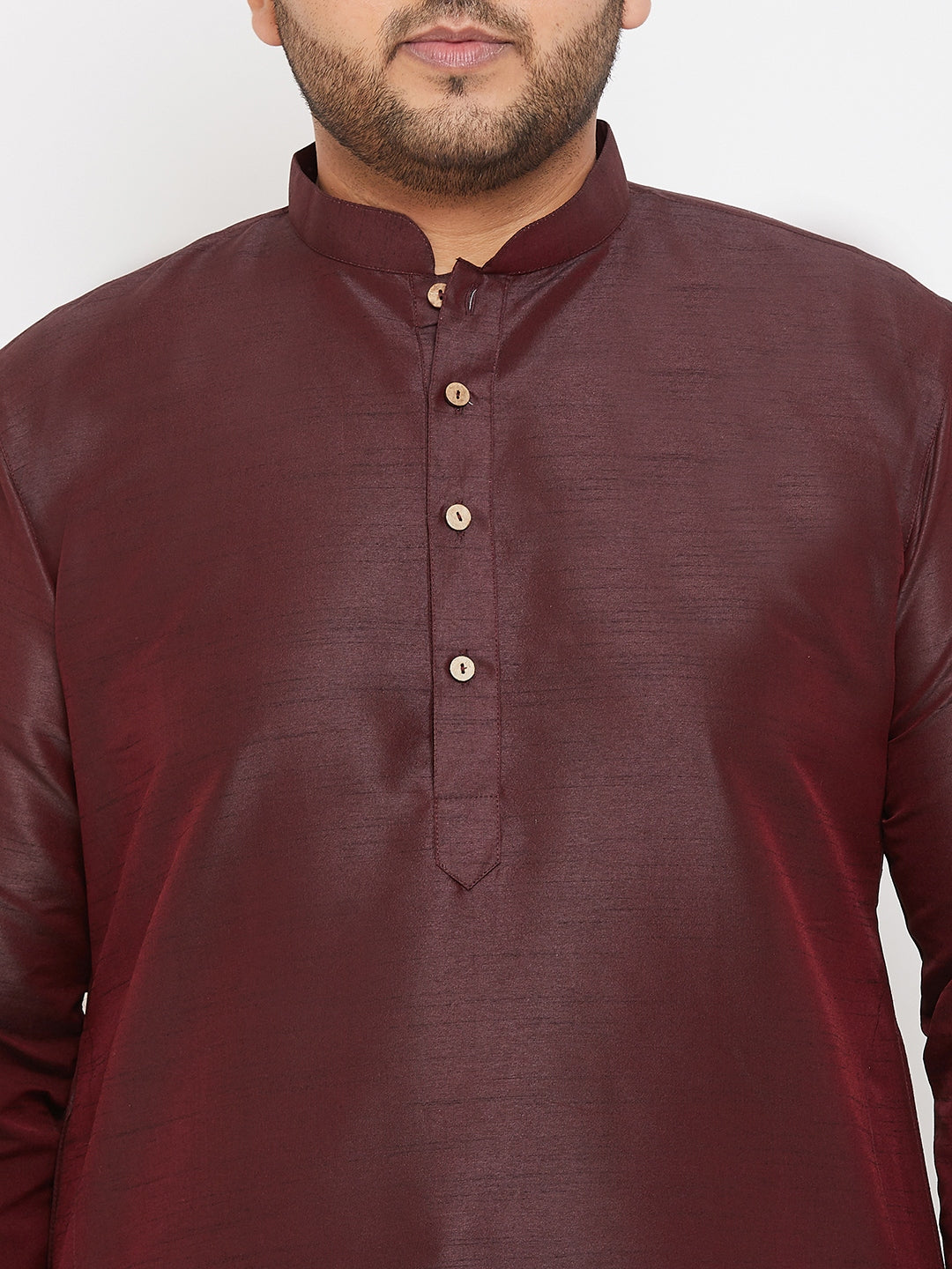 Men's Plus Size Wine Silk Blend Kurta Pyjama Set