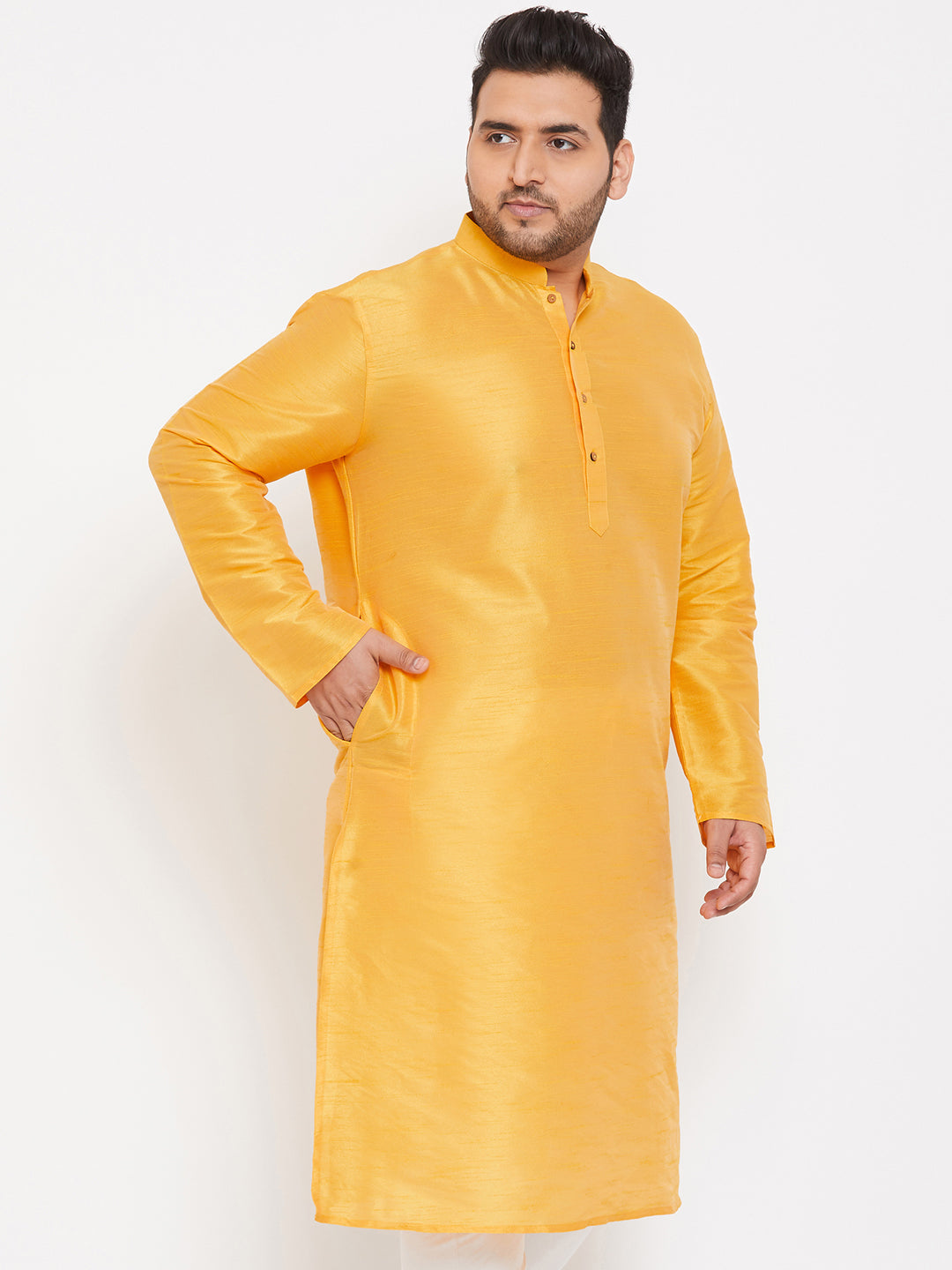 Men's Plus Size Yellow Silk Blend Kurta