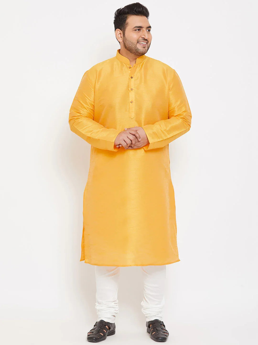 Men's Plus Size Yellow Silk Blend Kurta