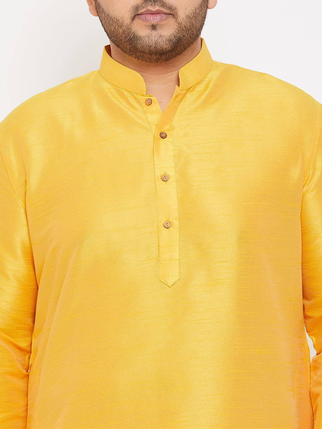 Men's Plus Size Yellow Silk Blend Kurta Pyjama Set