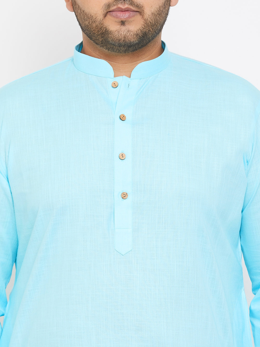 Men's Plus Size Aqua Blue Cotton Kurta