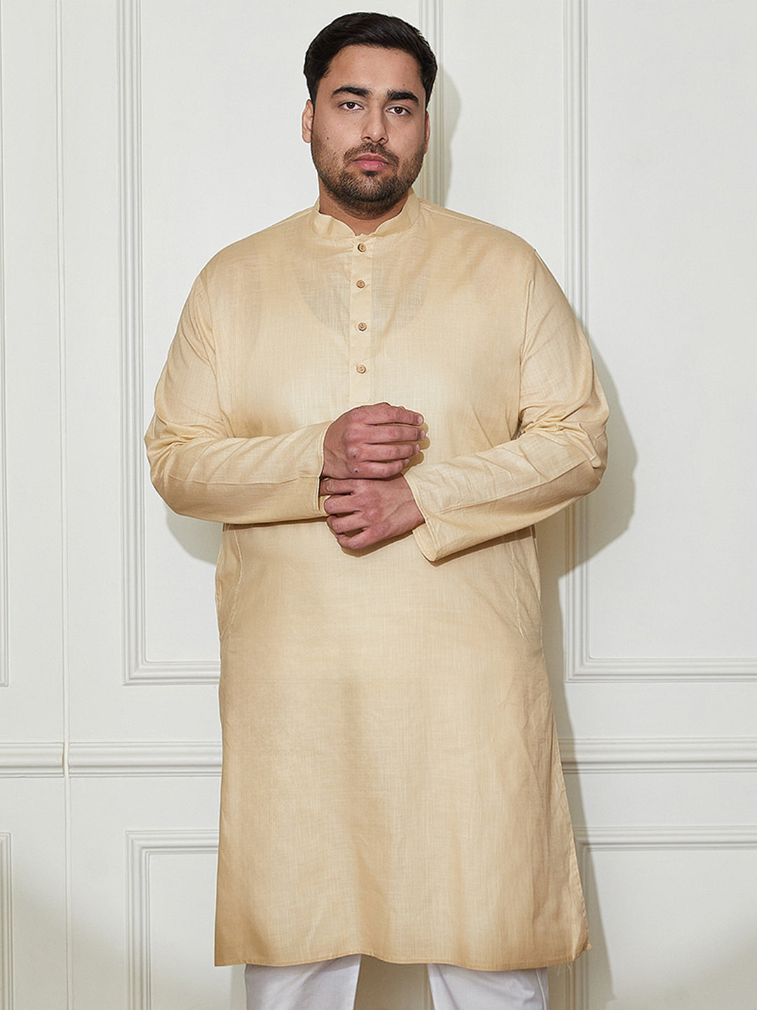 Plus Men's Beige Cotton Linen Kurta