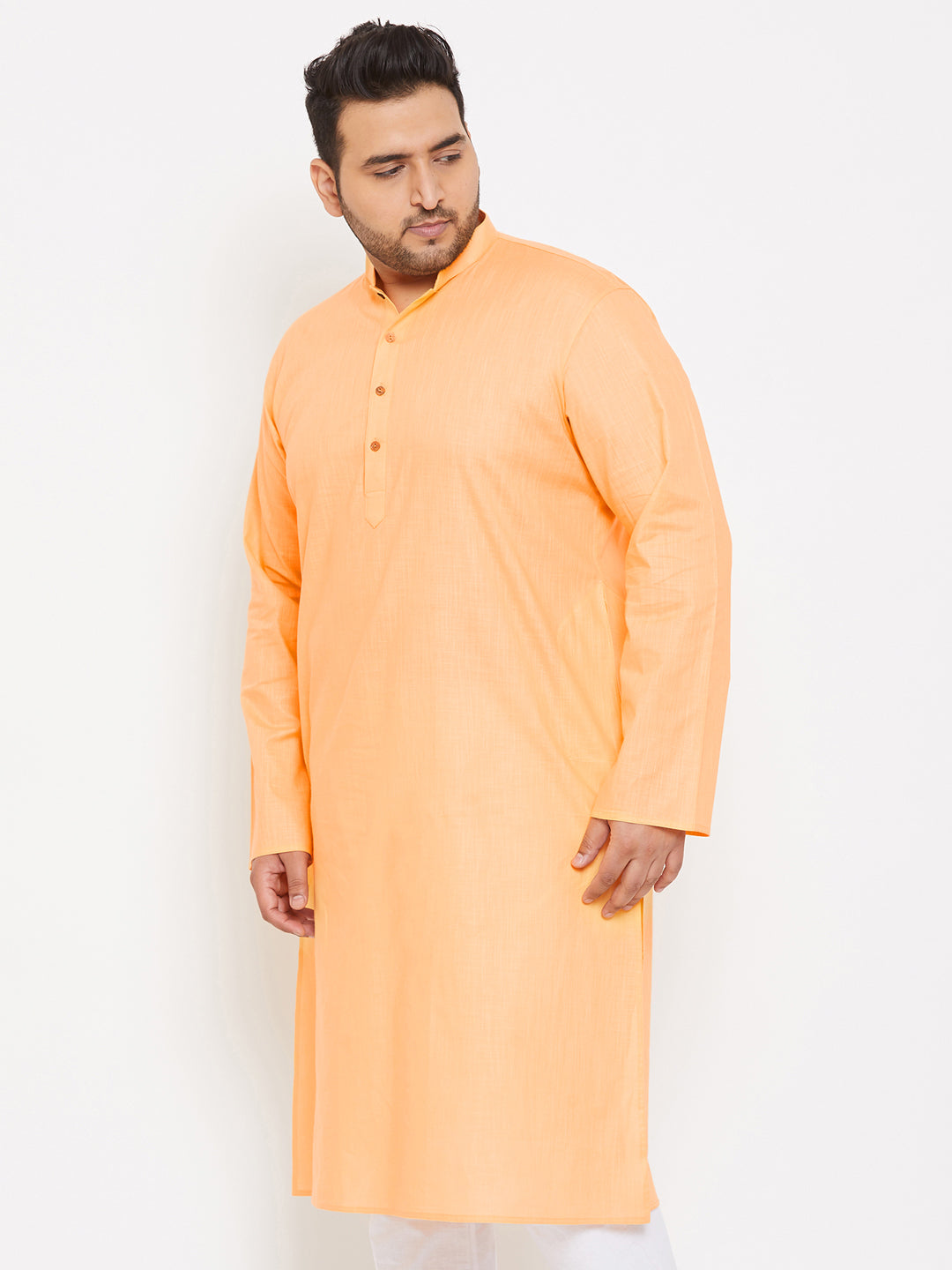 Men's Plus Size Peach Cotton Kurta