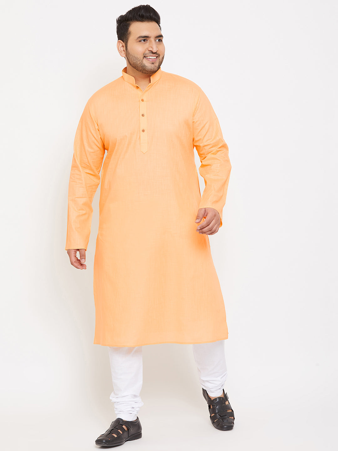 Men's Plus Size Peach Cotton Kurta