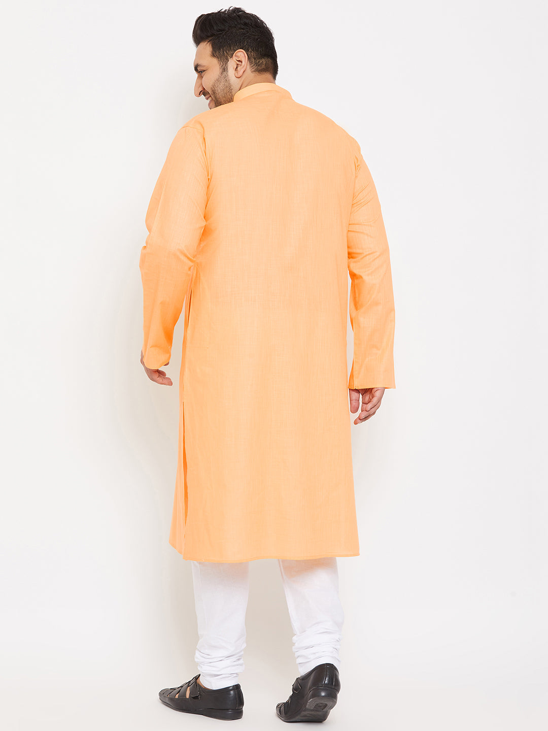 Men's Plus Size Peach Cotton Kurta And Pyjama Set