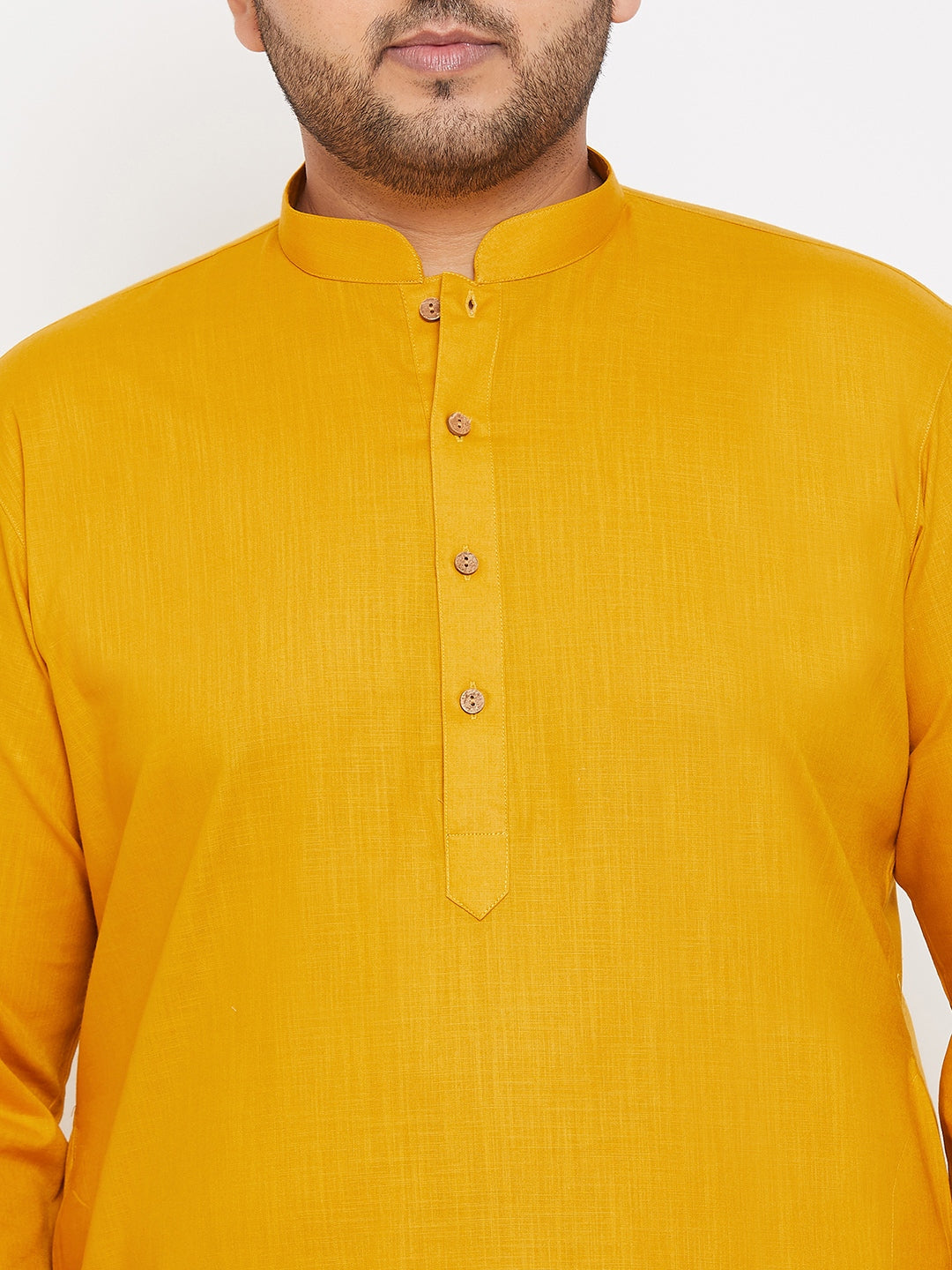 Men's Plus Size Mustard Cotton Kurta