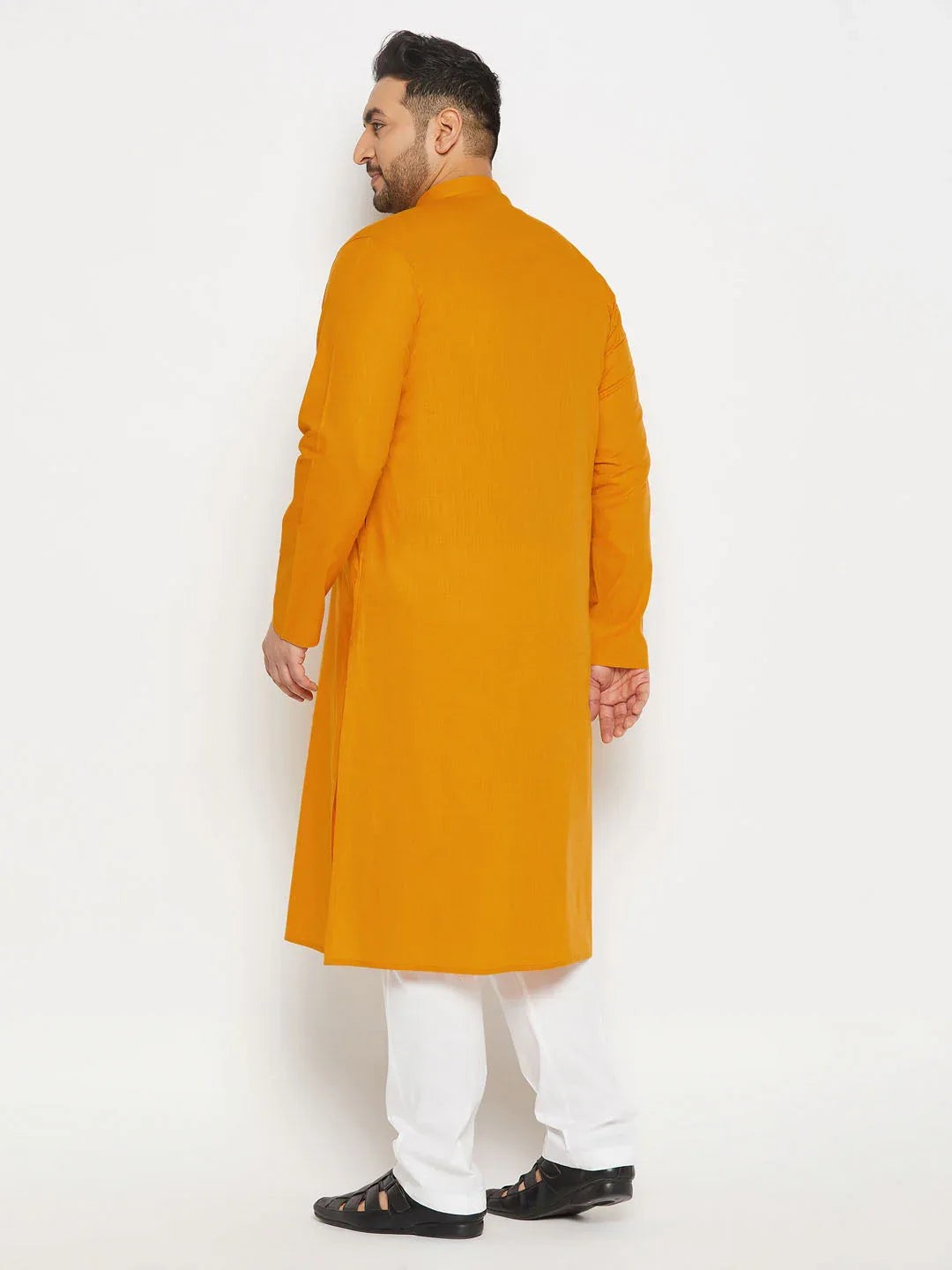 Men's Plus Size Mustard Cotton Kurta And Cotton Pant Style Pyjama Set