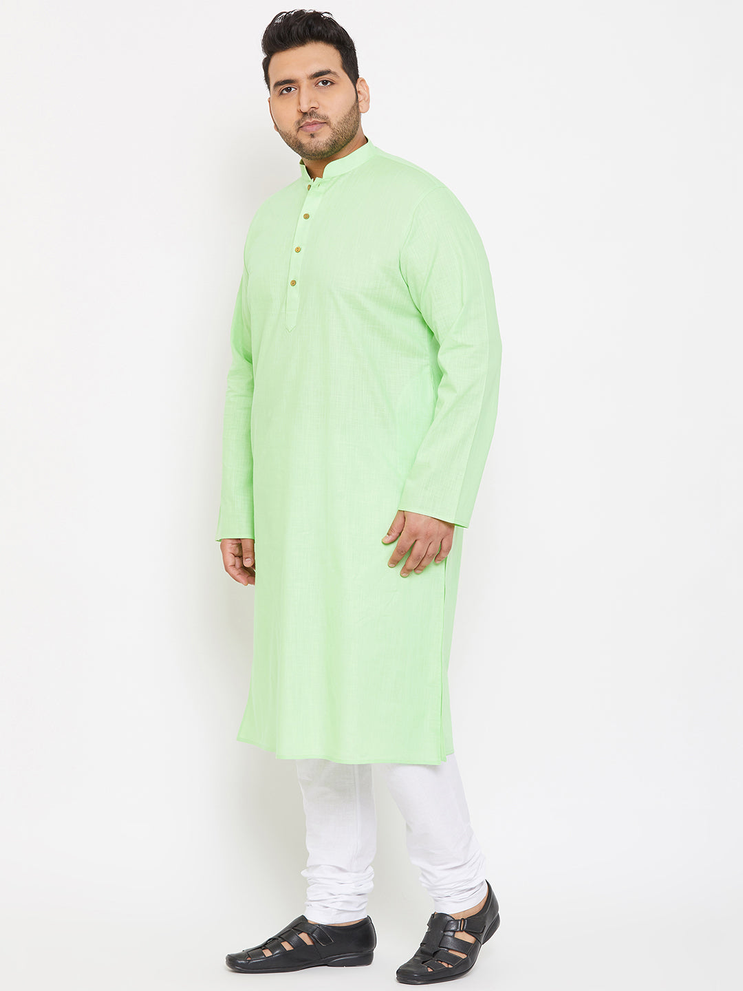 Men's Plus Size Mint Green Cotton Kurta And Pyjama Set