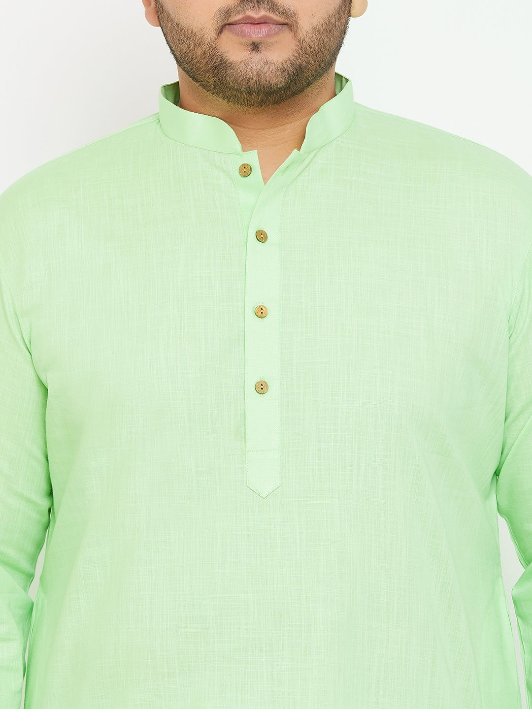 Men's Plus Size Mint Green Cotton Kurta And Pyjama Set