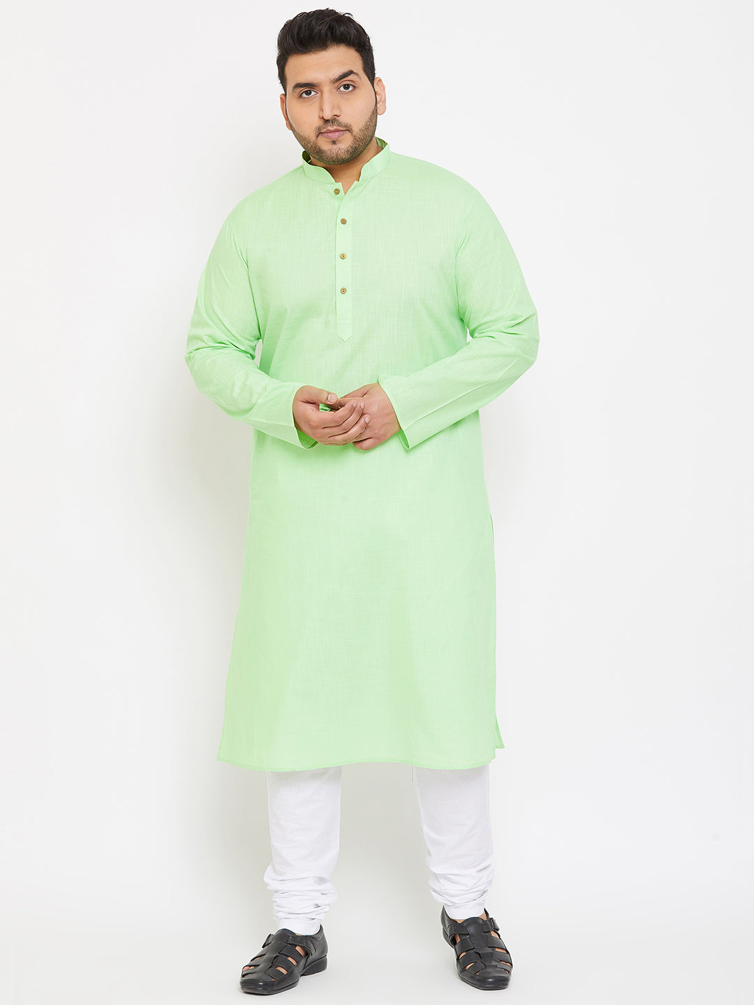 Men's Plus Size Mint Green Cotton Kurta And Pyjama Set
