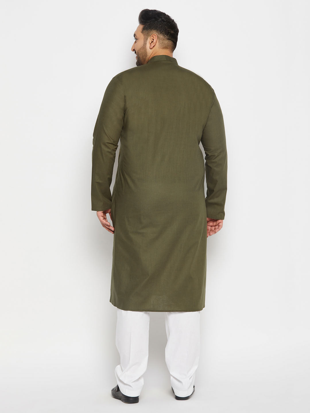 Men's Plus Size Mehndi Green Cotton Kurta And Cotton Pant Style Pyjama Set