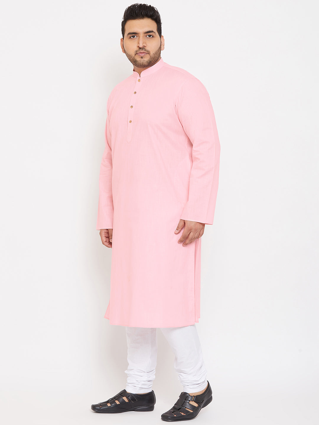 Men's Plus Size Pink Cotton Kurta And Pyjama Set