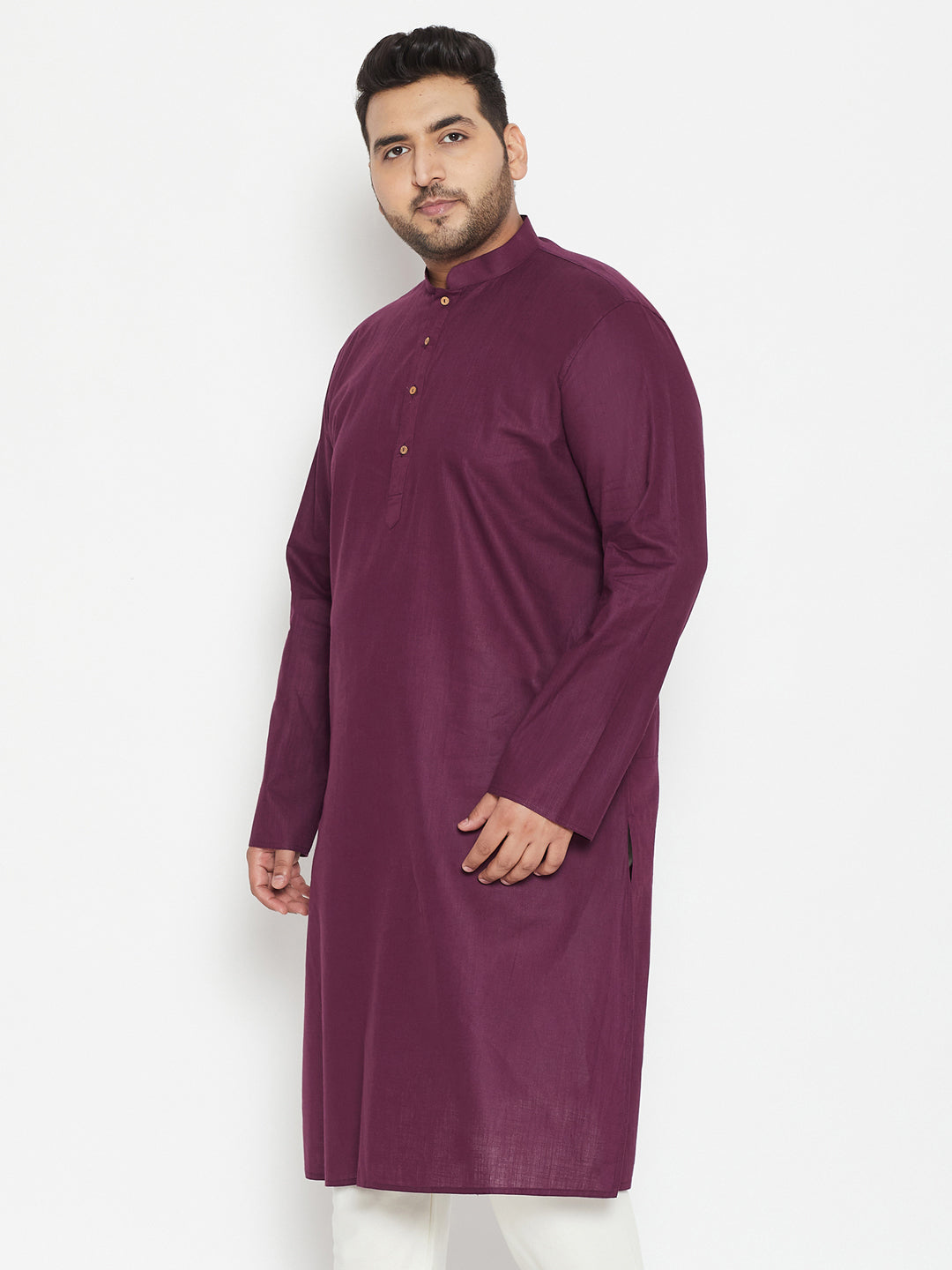 Men's Plus Size Purple Cotton Blend Kurta