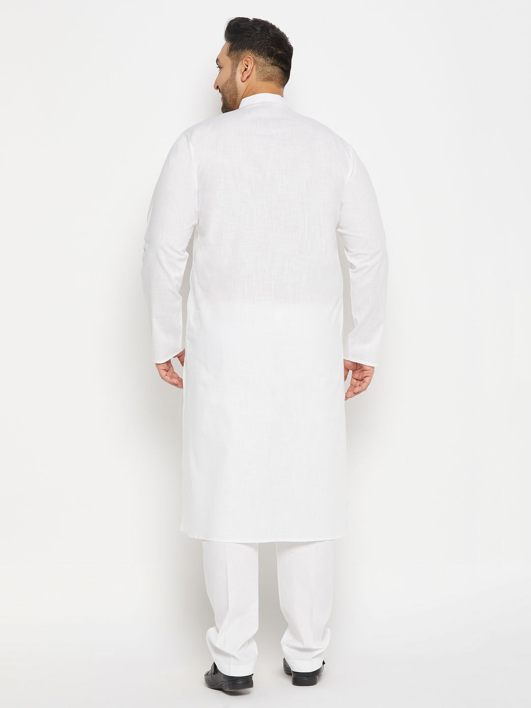 Men's Plus Size White Cotton Kurta And Cotton Pant Style Pyjama Set