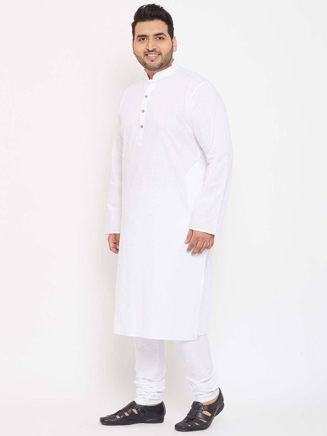 Men's Plus Size White Cotton Kurta And Pyjama Set